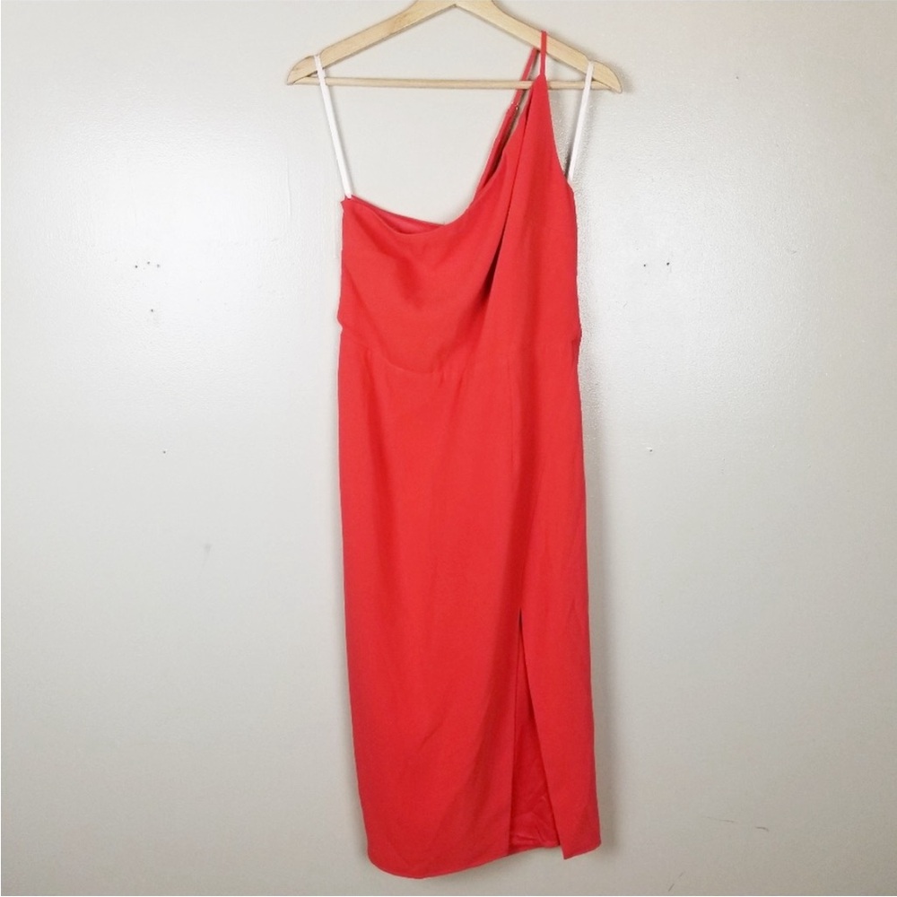 LOVERS + FRIENDS Lazo Blood Orange Midi Dress Leg Slit Asymmetrical Strap US L - Picture 4 of 11